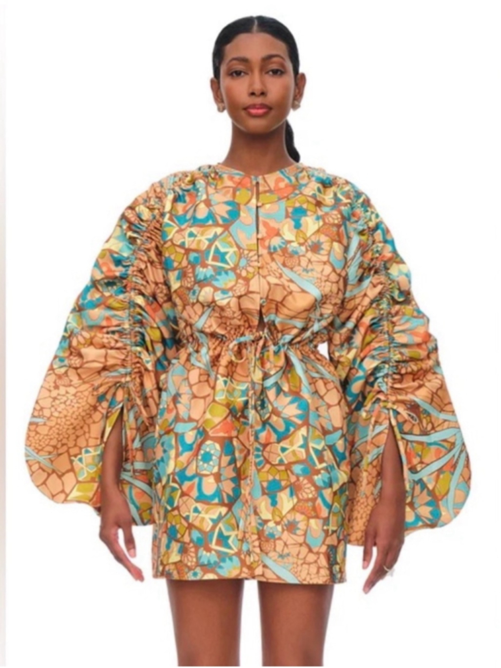 Andrea Iyamah Lida Bubble Sleeve Mini Dress M Multicolor Balloon Sleeve Designer